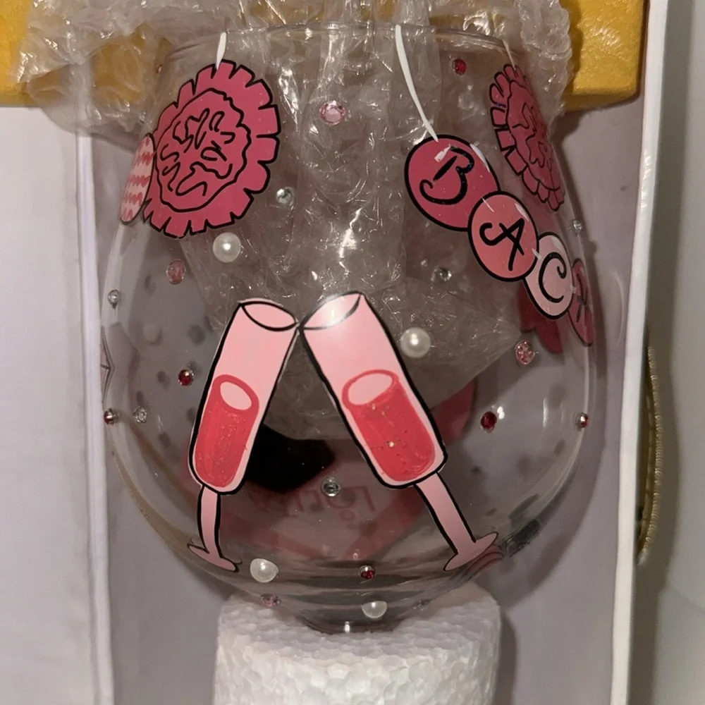Lolita Bachelorette Hand Painted Bejeweled Bling Wine Glass w Gift Box New